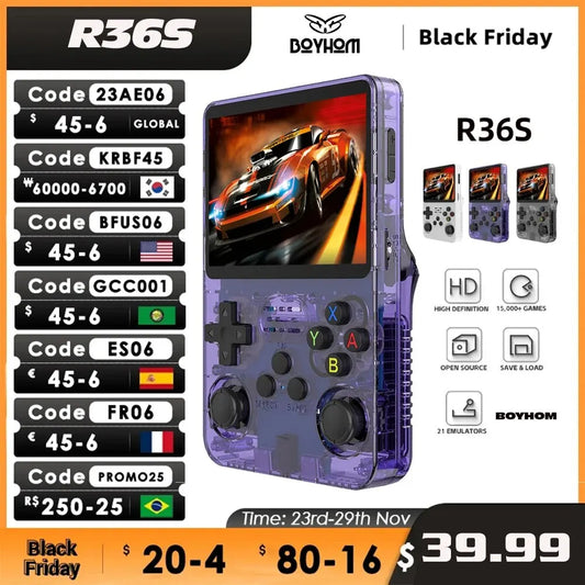 Open Source R36S Retro Handheld Video Game Console Linux System 3.5 Inch IPS Screen Portable Pocket Video Player R35S 64GB Games - Uknowucme