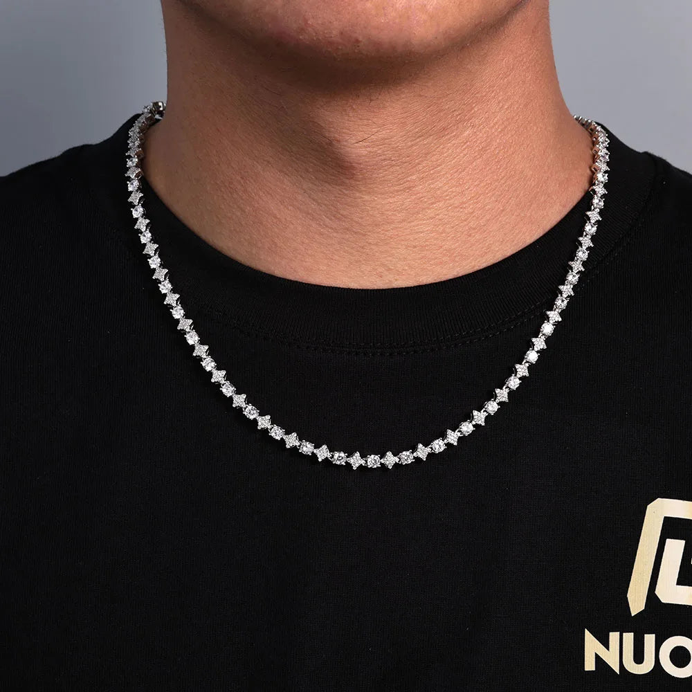 ESKEEM Custom Black White Moissanite Star Tennis Chain Exquisite Party Wedding Gift Bling Iced VVS 925 Silver Tennis Necklace - Uknowucme