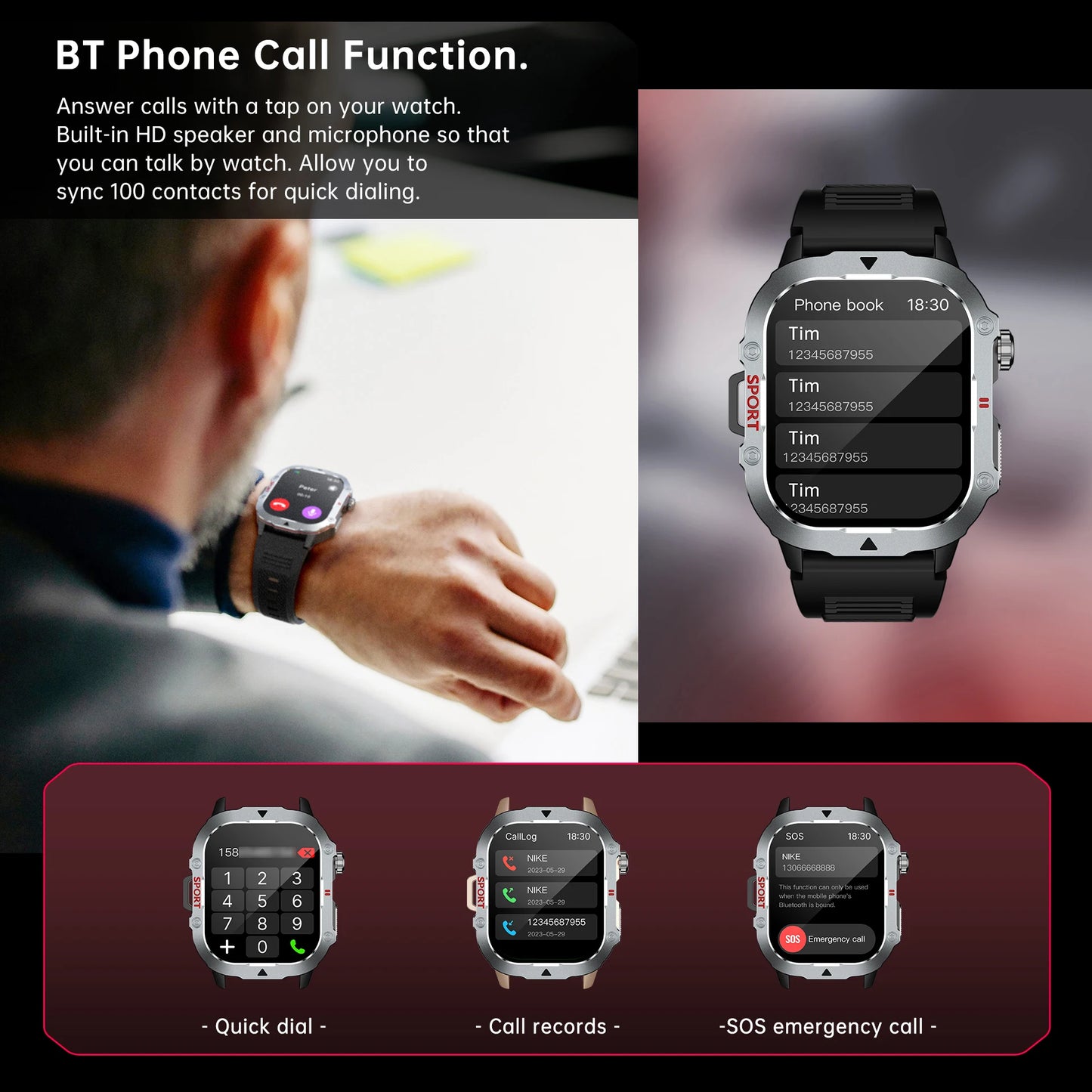 New Smart Watch Men Women  HD Screen  Route tracking BT Phone Call Sport and Health Monitor Full Touch Screen Smartwatch