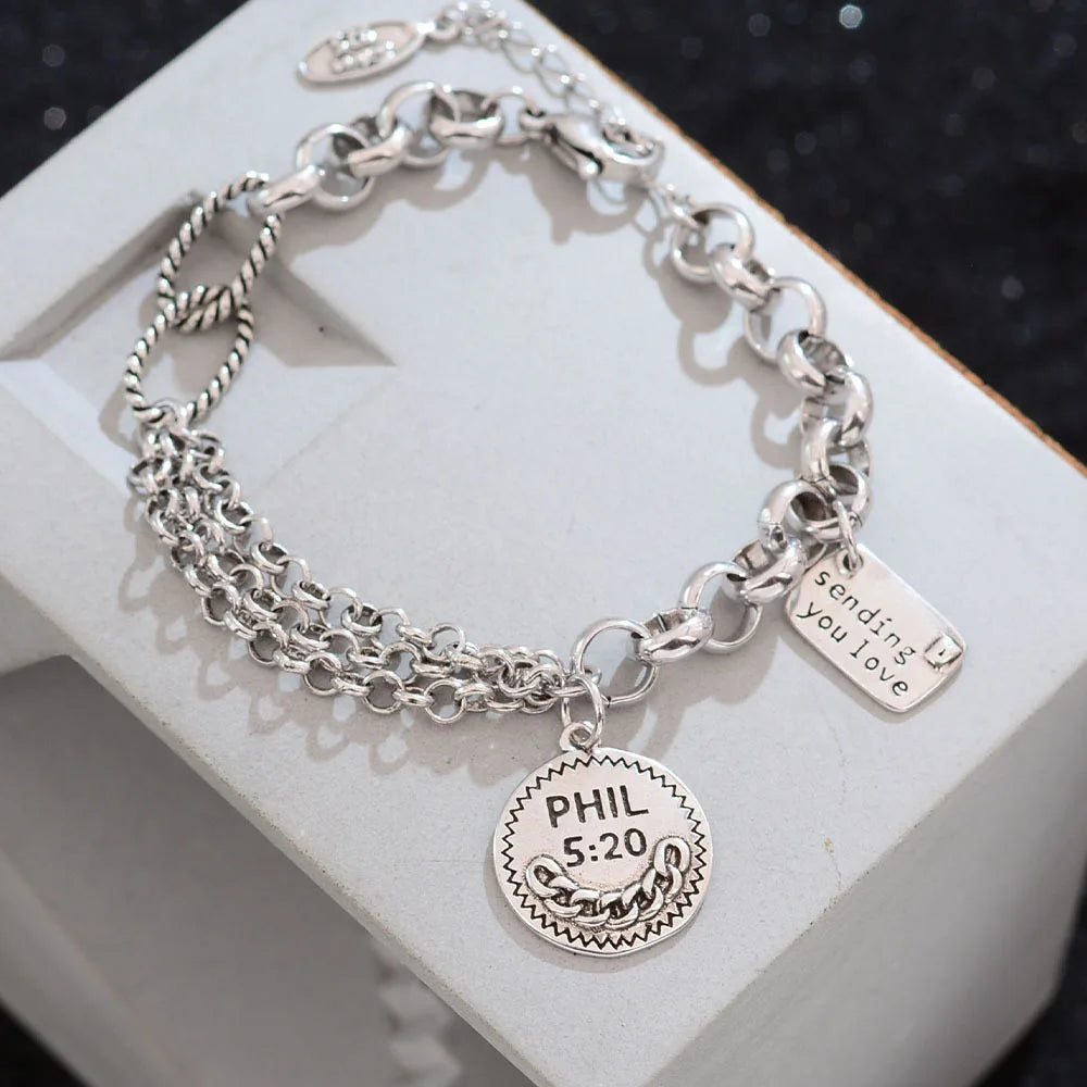 925 Sterling Silver Bracelets for Women Men Accessories Trend Vintage Round Tassel Letters Simple Pendant Party Jewelry Gift - Uknowucme