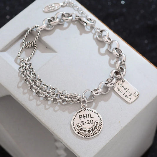 925 Sterling Silver Bracelets for Women Men Accessories Trend Vintage Round Tassel Letters Simple Pendant Party Jewelry Gift - Uknowucme