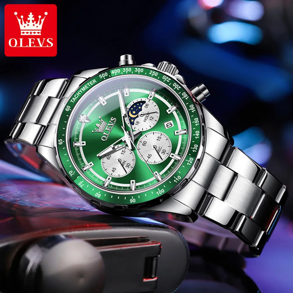 OLEVS Luxury Brand Men's Watches Chronograph Moon Phase Calendar Fashion Quartz Watch for Man Original Watches Reloj Hombre - Uknowucme