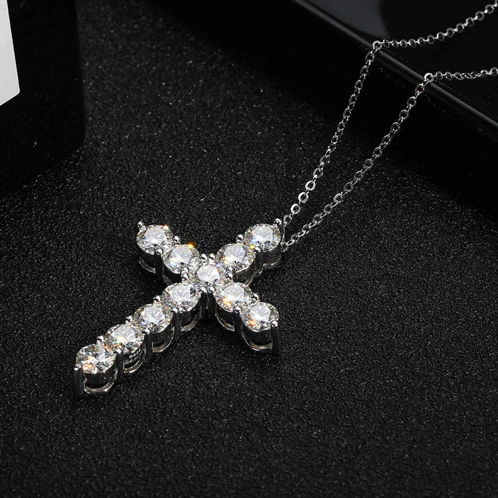 Serenity Day 3.0mm 4mm Moissanite Necklace 925 Sterling Silver Cross Pendants Necklace for Women Engagement Bridal Fine Jewelry - Uknowucme