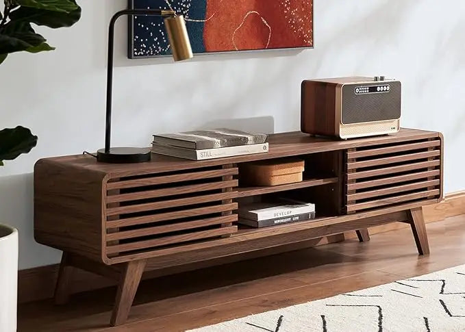 Ensley TV Stand, Mid-Century Modern Television Stand for 55/60/65 inch TV, Farmhouse Entertainment Center with Storage