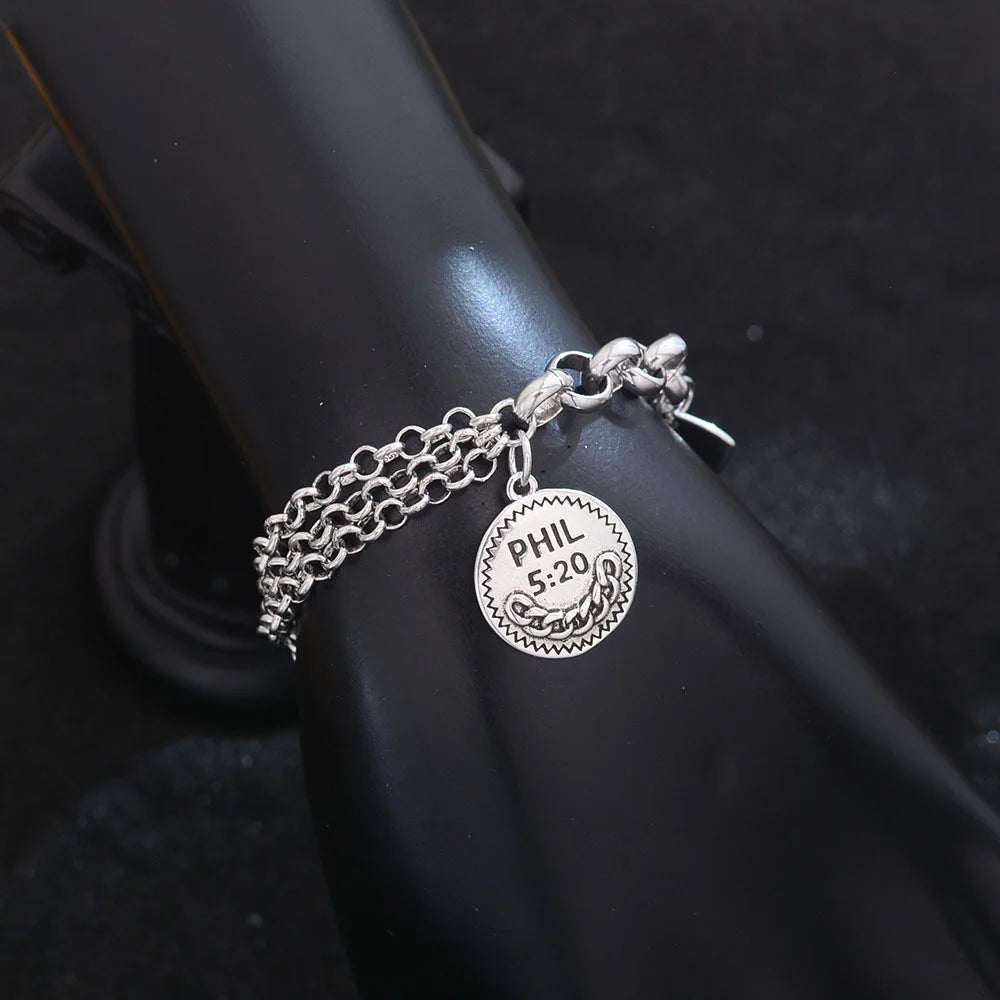 925 Sterling Silver Bracelets for Women Men Accessories Trend Vintage Round Tassel Letters Simple Pendant Party Jewelry Gift - Uknowucme