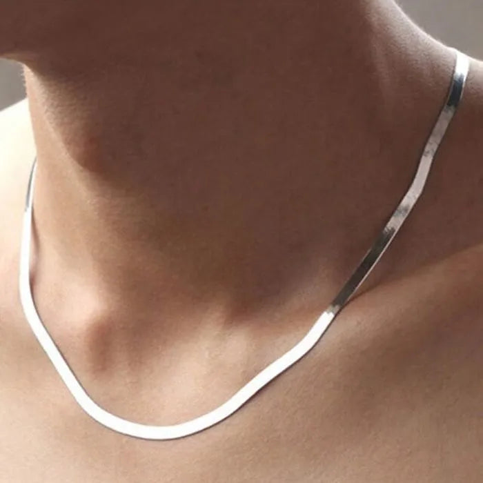 925 Sterling silver 18K Gold 4MM Flat chain Necklace for Women Luxury Fine Jewelry wedding gift choker Clavicle - Uknowucme