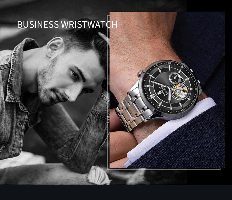 Men's Automatic Mechanical Watch - Elegant Stainless Steel, Calendar Function, Business and Leisure Style, Blue Dial and Date Wi - Uknowucme