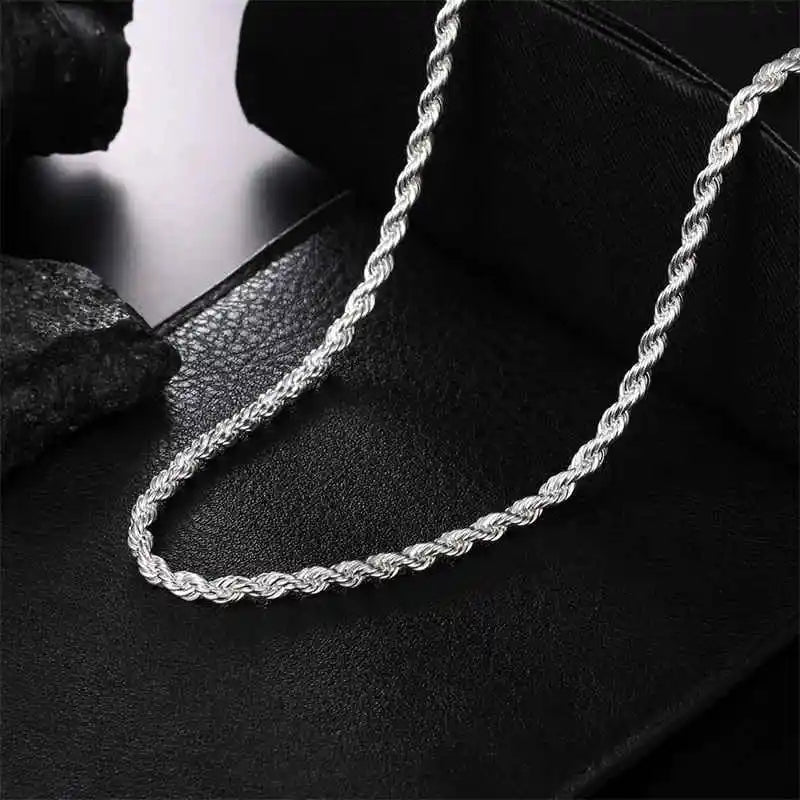 Classic 925 Sterling Silver Twisted Rope Chain Men Necklace Width 4MM Figaro Cuban Chain Necklace For Men Women Jewelry Gifts