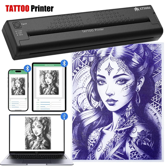 Portable Thermal Printer Bluetooth Wireless Tattoo Transfer Machine Line Drawing Photo Stencil Maker Copier Printer For Body Art - Uknowucme