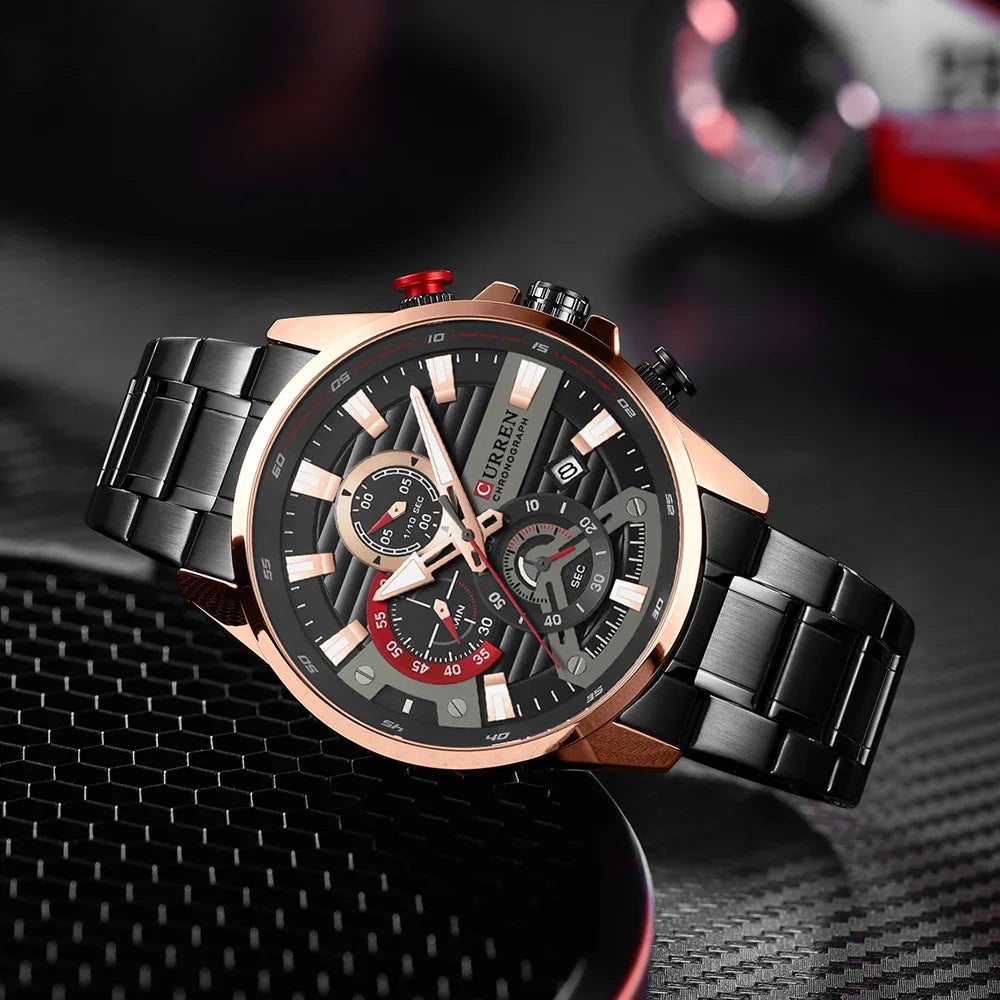 CURREN  Multifunctional Quartz Men's Watch Sport Stainless Steel Strap Luminous Watch with Automatic Date часы мужские наручные - Uknowucme