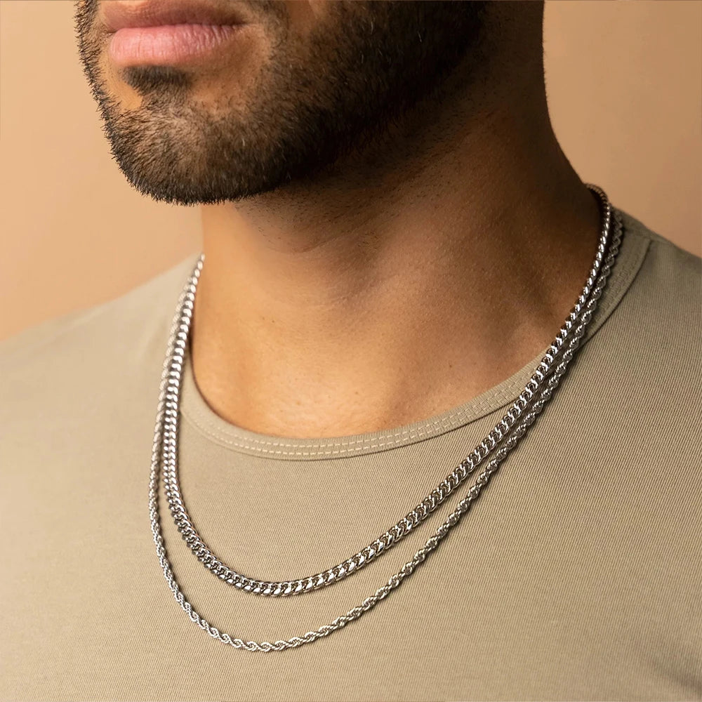 Fashion New Punk Stainless Steel Cuban Necklace for Men Women Silver Color Twist Long Choker Hip Hop Jewelry