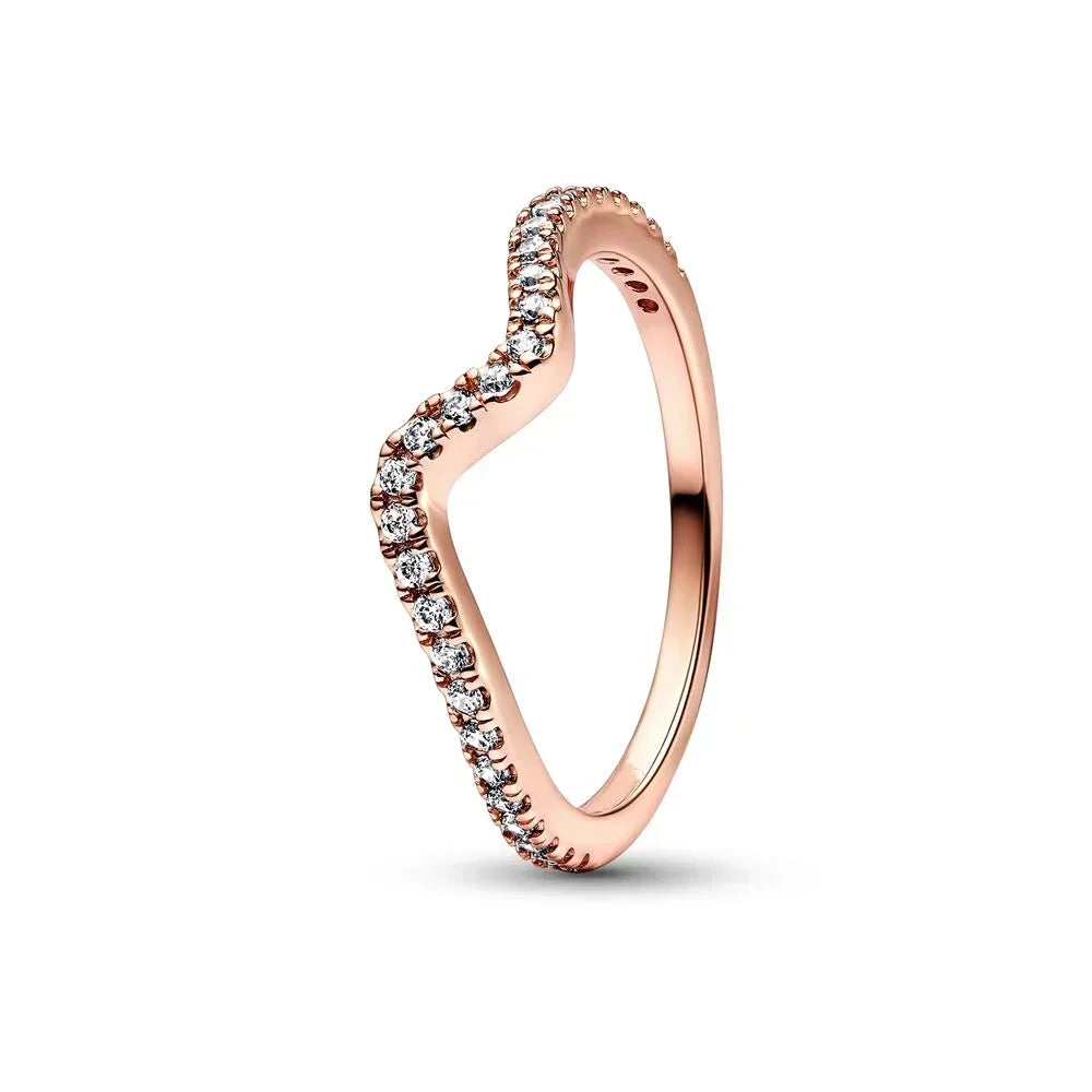 New High Quality 925 Sterling Silver pretty Radiant Heart Pavé Signet Ring Sparkling Wave ME Pavé & Red Dual Ring DIY Gift - Uknowucme