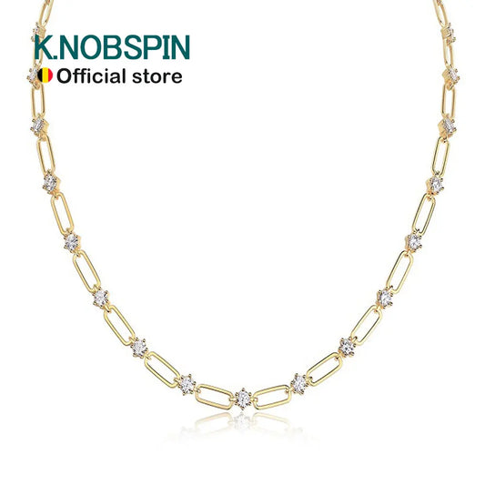 KNOBSPIN D VVS1 Moissanite Tennis Necklace s925 Sterling Silver Plated 18k Yellow Gold GRA Certified 18inch Necklaces for Women - Uknowucme
