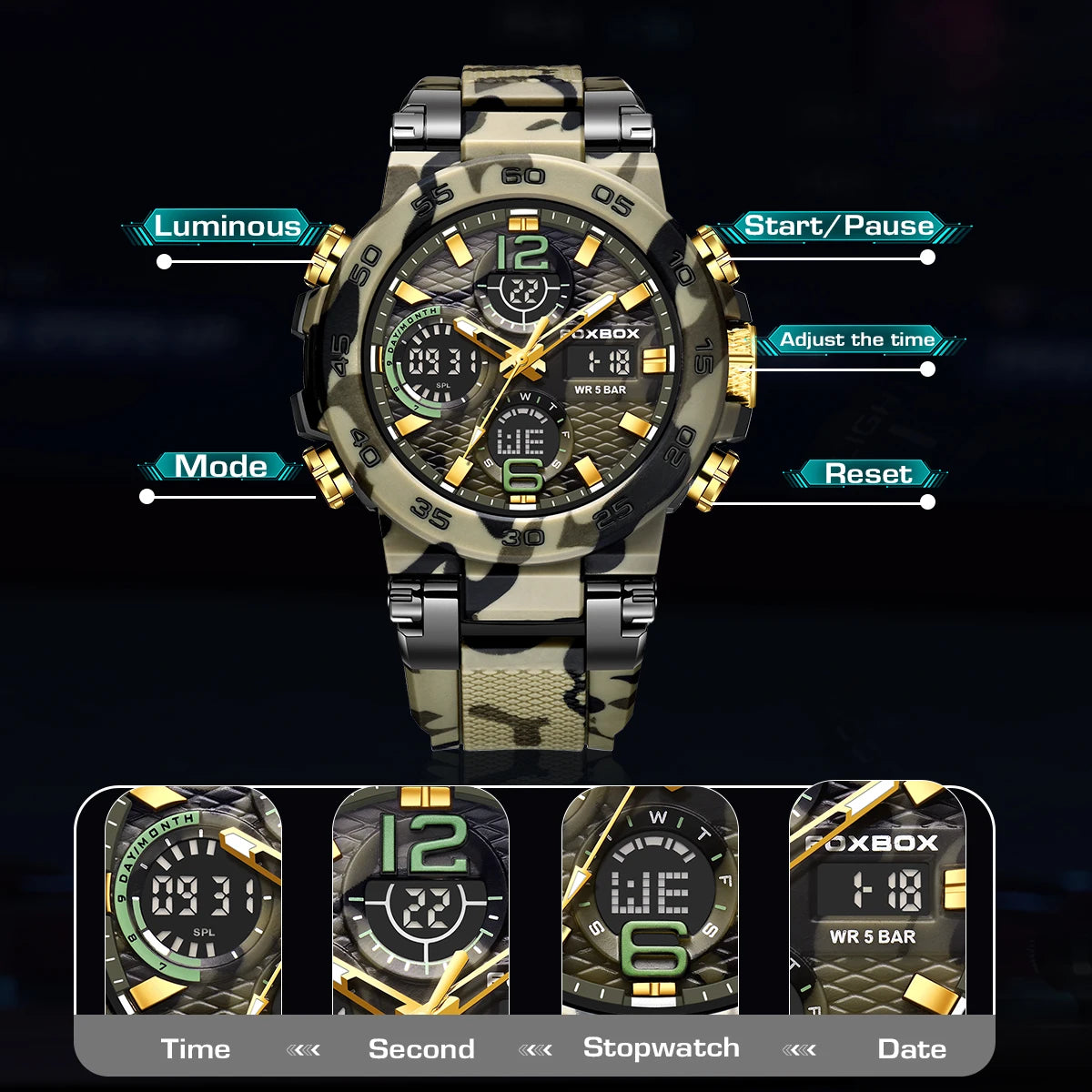 FOXBOX Military Digital Watch for Men Camouflage Waterproof Wristwatch Mens Shockproof Sport Quartz Tactical Clock Montre Homme - Uknowucme