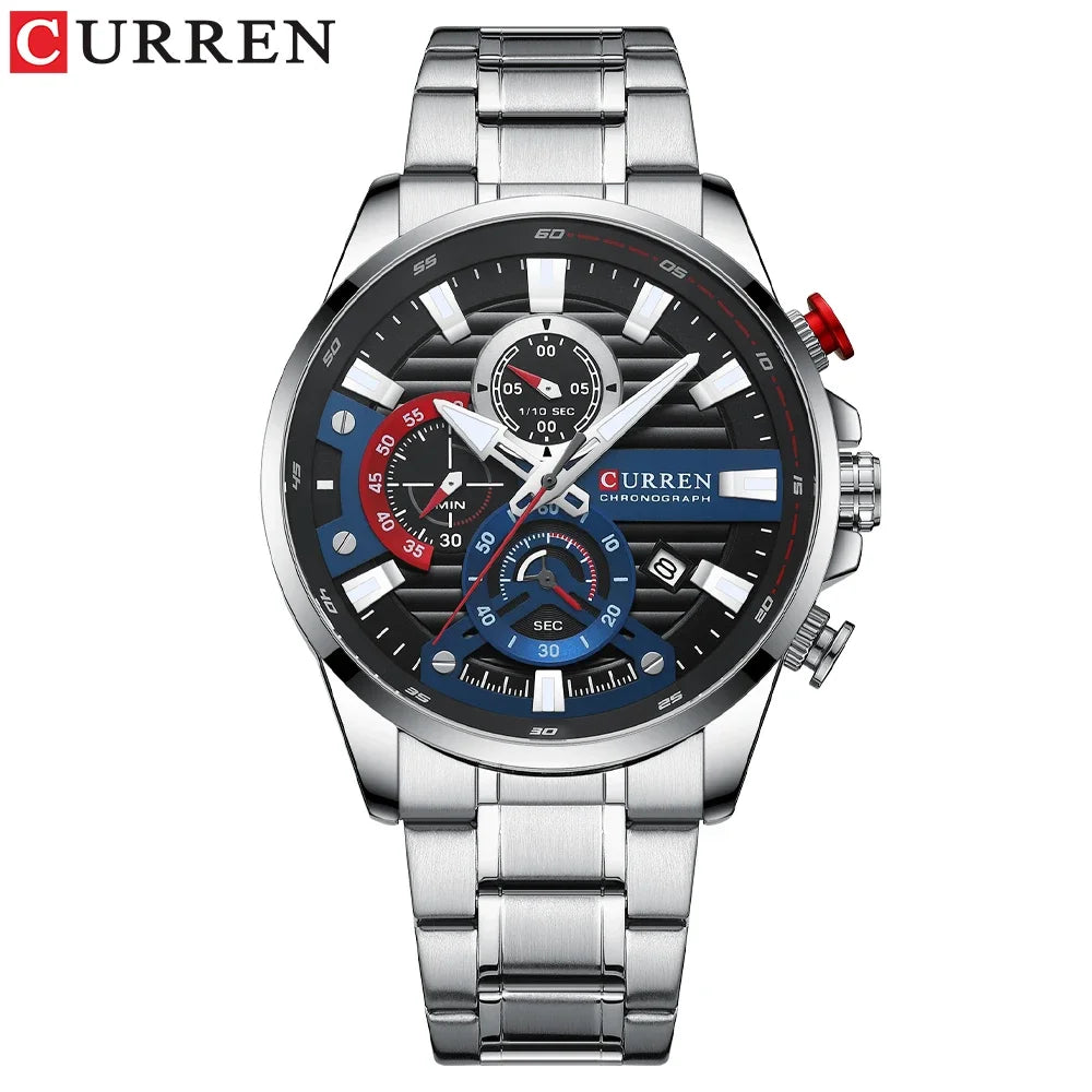 CURREN  Multifunctional Quartz Men's Watch Sport Stainless Steel Strap Luminous Watch with Automatic Date часы мужские наручные - Uknowucme