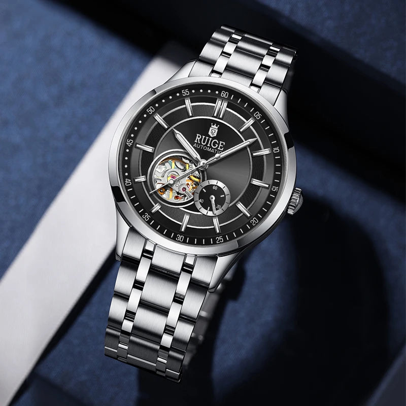 Men's Automatic Mechanical Watch - Elegant Stainless Steel, Calendar Function, Business and Leisure Style, Blue Dial and Date Wi - Uknowucme