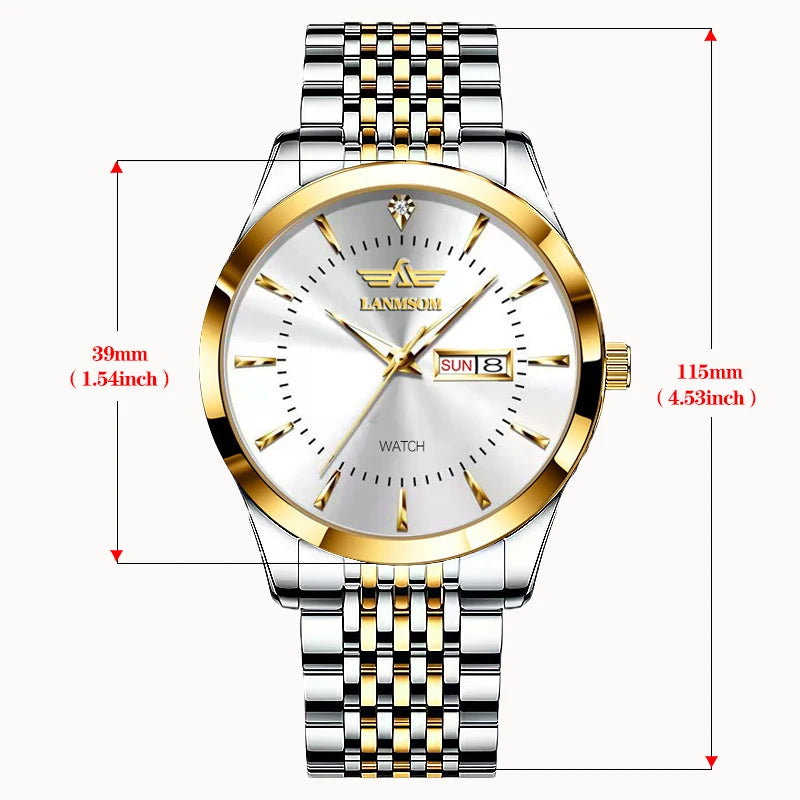 LANMSOM Men's Waterproof Watches, Casual Business Calendar Quartz Watches With Steel Strap - Uknowucme