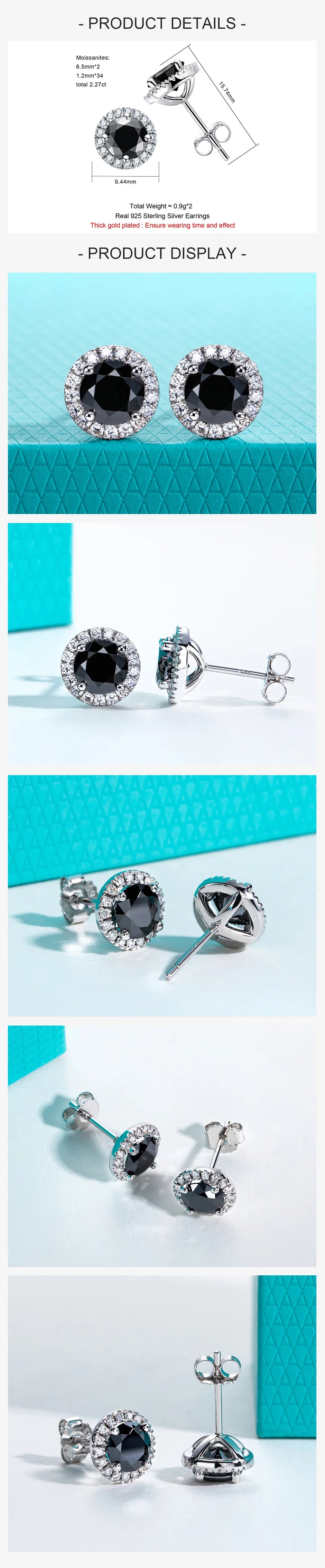 AnuJewel 1ct Black Moissanite Classic Earring 925 Sterling Silver 18K Plated Stud Earrings for Woman Fine Jewelry Wholesale - Uknowucme