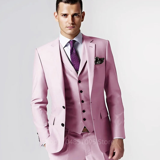 Men's Formal Terno with Notched Lapel Celebrity 3-Piece Suit Two-Button Blazer Vest Pants Set - Uknowucme