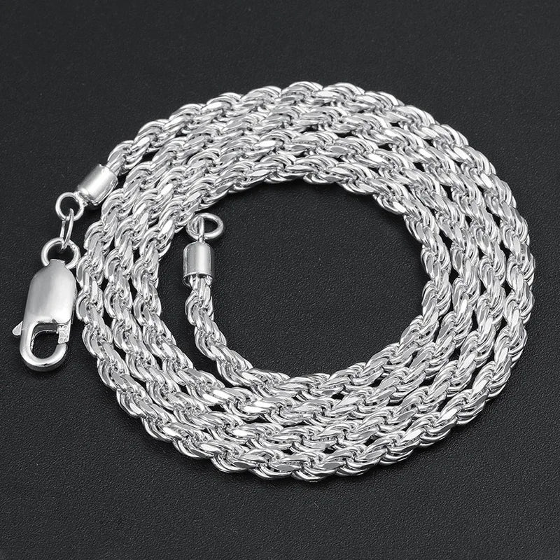 Hip Hop 3MM Twist Chain Necklace Bracelet 925 Sterling Silver Rope Link Chain Necklace 18k Gold Plated Fine Jewelry - Uknowucme