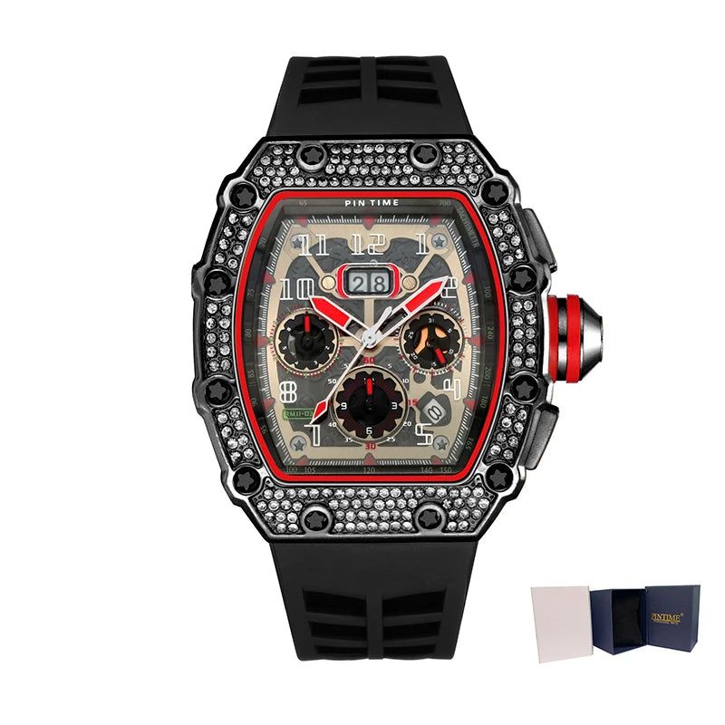 New Arrival Men Business Quartz Watch PINTIME Top Brand Bling Iced Out Diamond Hip Hop Chronograph Popular Item Six Colors