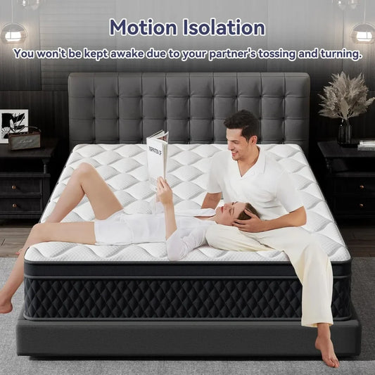 King Hybrid Mattress 10" Thick – Pocketed Coils & Memory Foam Motion-Free Bed (Gel Cooling, 10-Year Warranty) - Uknowucme