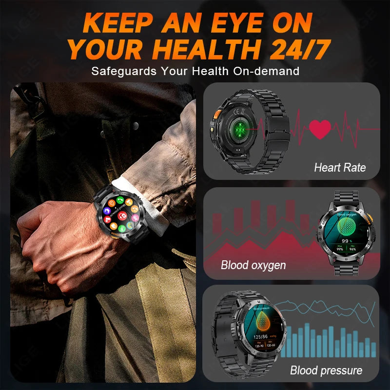 For Android ios New AMOLED Smart Watch Men with Flashlight Sports Waterproof Fitness Tracker Bluetooth Call Smartwatch Man+Box - Uknowucme
