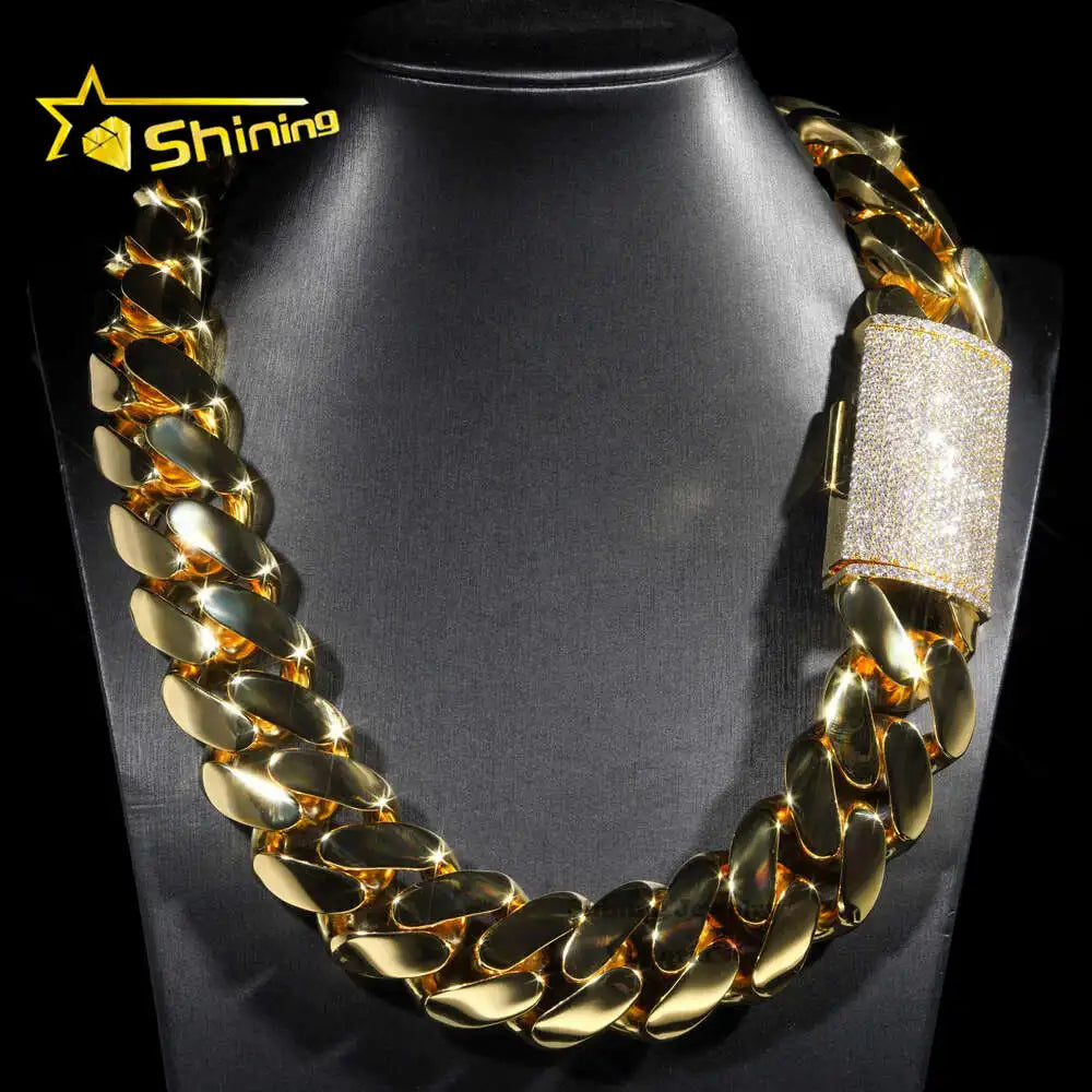 Custom Super Thick Heavy Rock Men Necklace 18k Gold Plated Brass Miami Cuban Link 30mm Cuban Chain with Moissanite Diamond Lock - Uknowucme