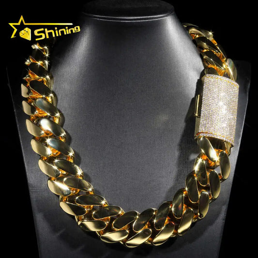 Custom Super Thick Heavy Rock Men Necklace 18k Gold Plated Brass Miami Cuban Link 30mm Cuban Chain with Moissanite Diamond Lock - Uknowucme