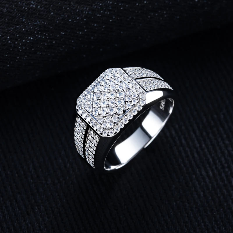 MossanRappr 1.06cttw D Color Moissanite Diamond Men Ring 925 Sterling Silver Gold Plated Luxury Engagement Rings Hip Hop Jewelry - Uknowucme
