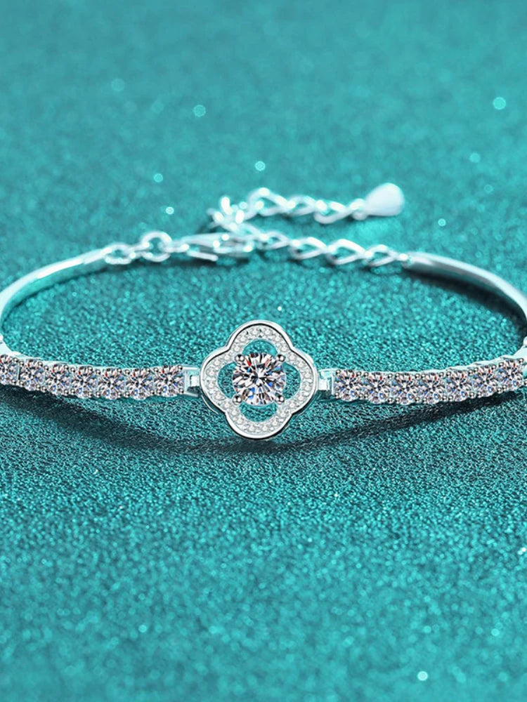 MoisaLuxe Official Store Moissanite Plata Sterling 925 Silver Hand-inlaid Moissanite Four-leaf Hollow Row Diamond Bracelets - Uknowucme