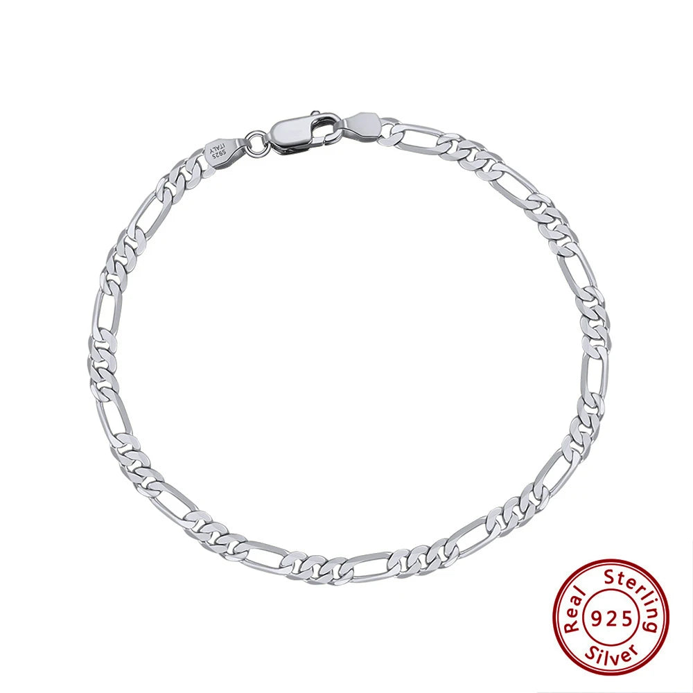 ORSA JEWELS Real 925 Sterling Silver Figaro Bracelets for Women 14K Gold Plated 3.3mm Figaro Link Chain Bracelets Jewelry SB66 - Uknowucme