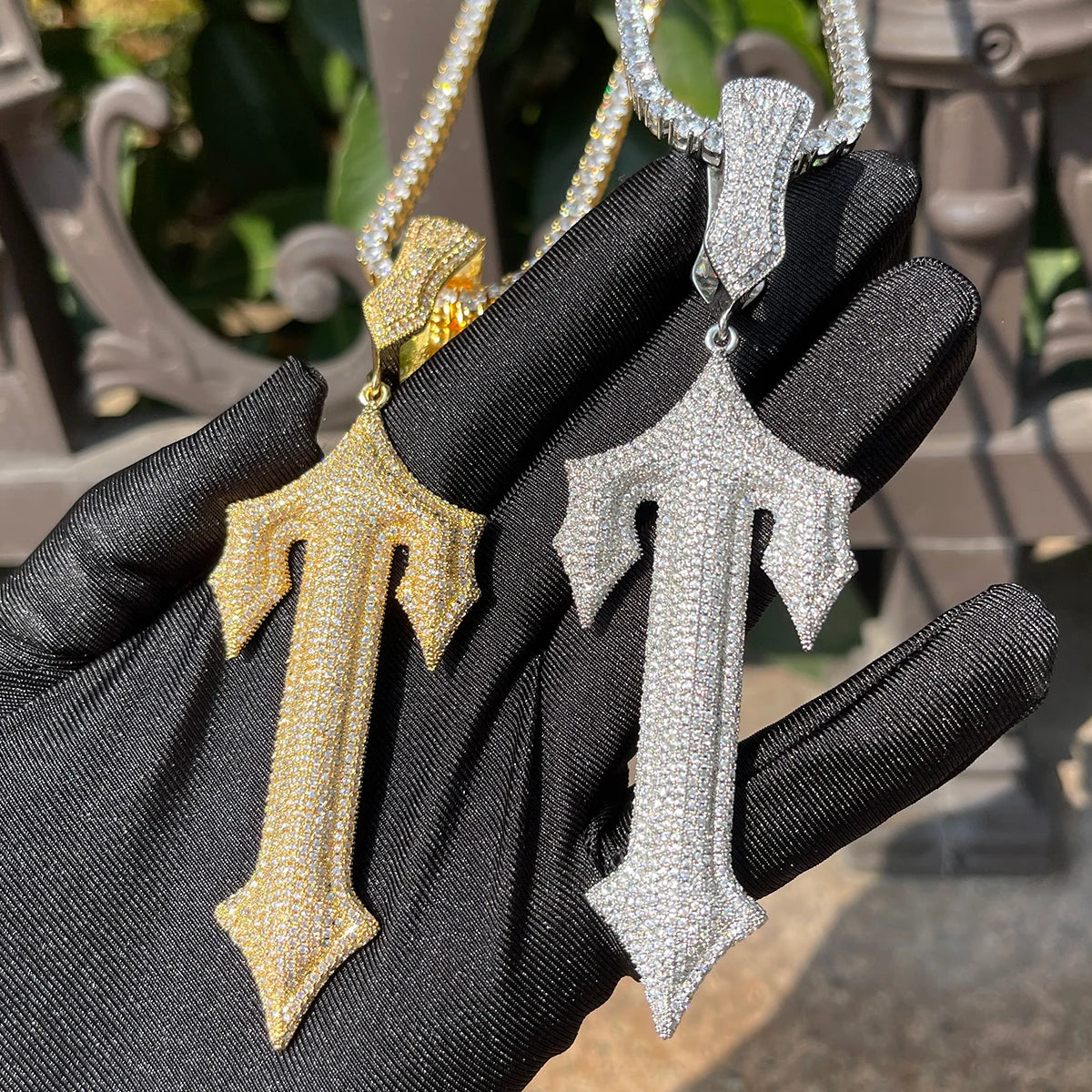 Bubble Letter Iced Out Pendant Prong Setting Trap Rapper Star Necklace for Men Real Gold Plated Solid Back Rock Street Jewelry - Uknowucme