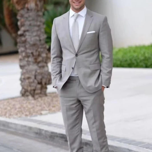 Handsome Men's Formal Gray Suits Groom Single Breasted Party Wedding Lapel Tuxedos(Jacket+Pants) - Uknowucme