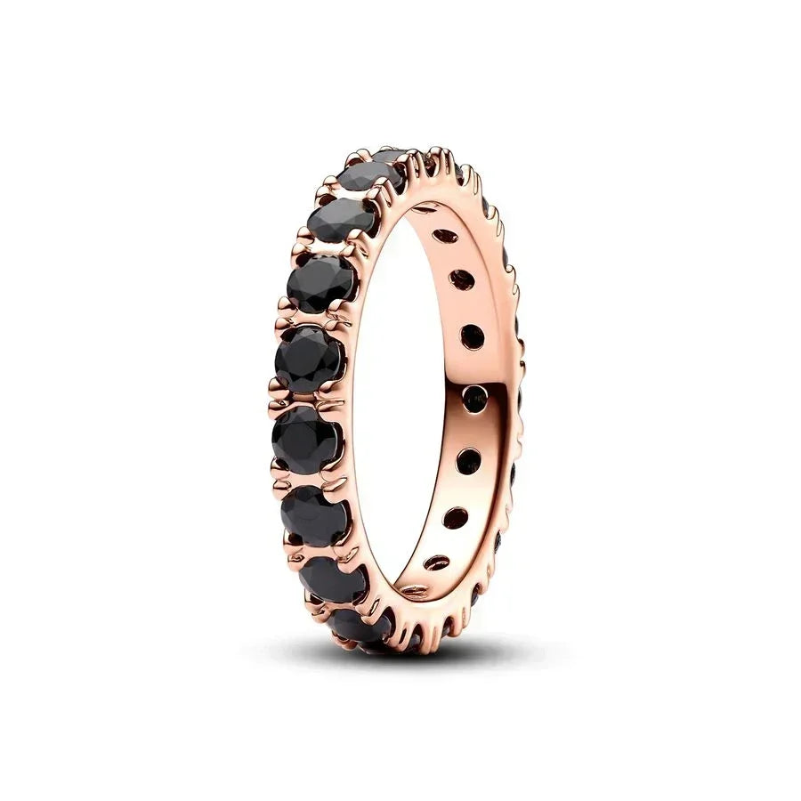2024 New 925 Sterling Silver pretty Black Sparkling Row Eternity Overlapping Band Treated Freshwater Cultured Pearls Open Ring - Uknowucme