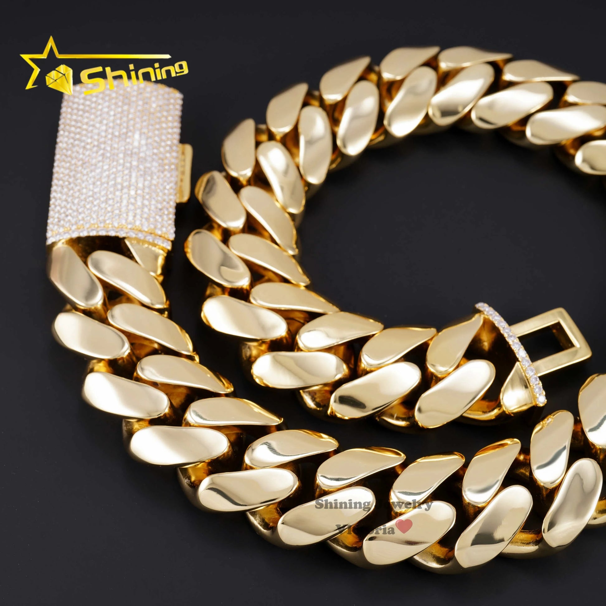 Custom Super Thick Heavy Rock Men Necklace 18k Gold Plated Brass Miami Cuban Link 30mm Cuban Chain with Moissanite Diamond Lock - Uknowucme