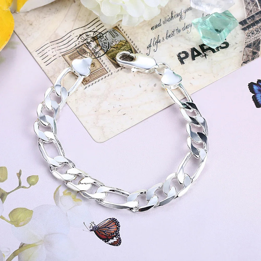 New luxury 925 Sterling silver classic 10MM Figaro Chain bracelets neckalces jewelry set for man women fashion party Accessories - Uknowucme