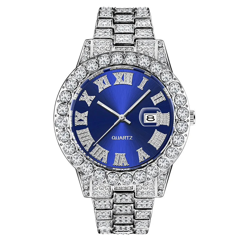 Cool Iced Out Watches for Men Top Luxury Hip Hop Diamond Watch Calendar Quartz Wristwatches Gift Relogio Masculino Drop Shipping