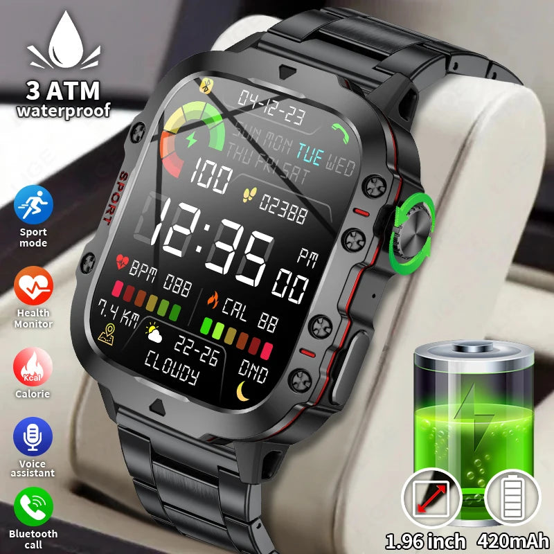 LIGE New Rugged Military GPS Smart Watch Men Bluetooth Call Health Monitoring AI Voice Sports Waterproof Smartwatches For Xiaomi