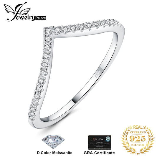 JewelryPalace Moissanite D Color Round Cut 925 Sterling Silver V Shape Stackable Wedding Ring for Woman Yellow Rose Gold Plated - Uknowucme