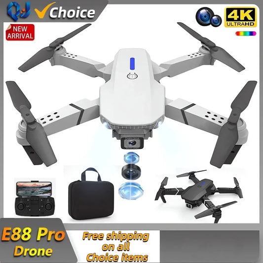 E88 Pro WIFI FPV Drone Wide Angle Dual HD 4K 1080P Camera Airplane Height Hold RC Foldable Quadcopter Helicopter Apron Toy Gift