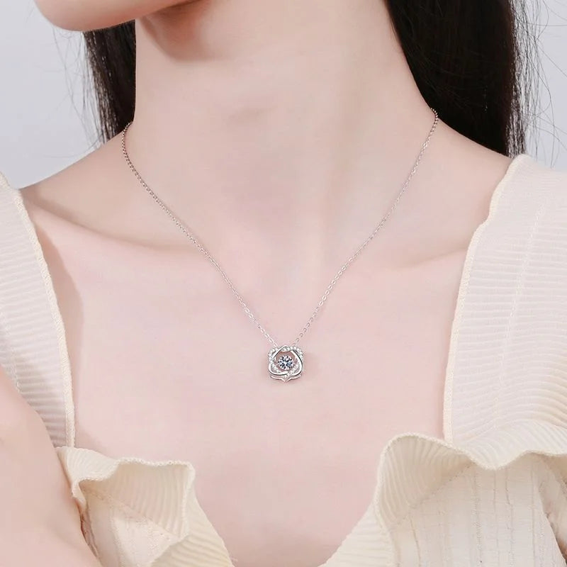 Moissanite Necklace For Women 100% Sterling S925 Silver With White Gold Plated Lab Diamond Jewelry Wedding Pendant with O-chain - Uknowucme