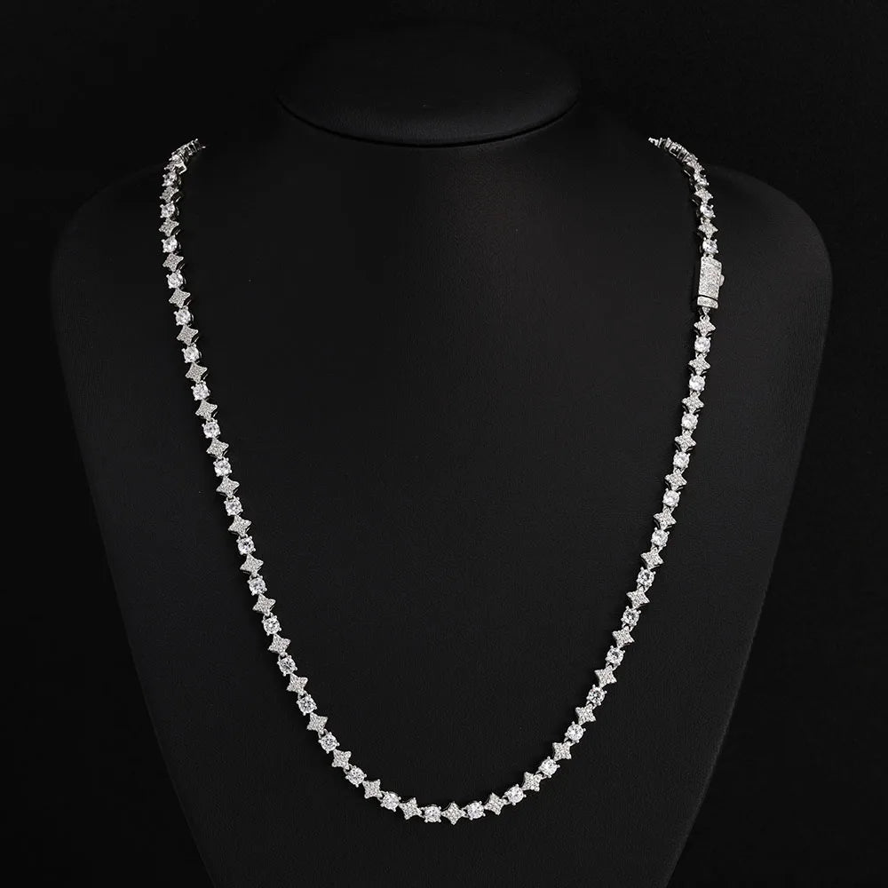 ESKEEM Custom Black White Moissanite Star Tennis Chain Exquisite Party Wedding Gift Bling Iced VVS 925 Silver Tennis Necklace - Uknowucme