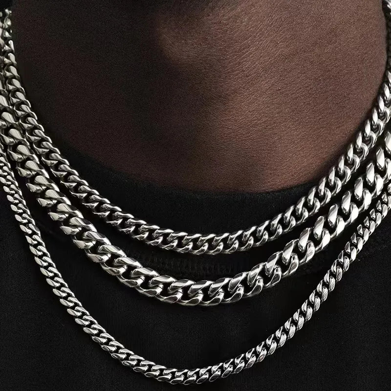 Basic Punk Stainless Steel 3,5,7mm Curb Cuban Necklaces For Men Women Black Gold Color Link Chain Chokers Solid Metal Jewelry - Uknowucme