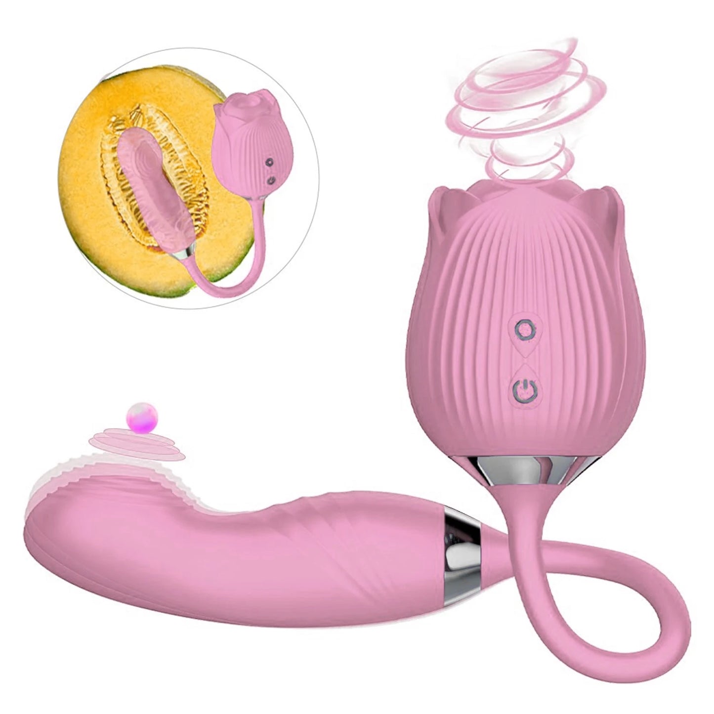 Rose Sucking Vibrator Women Masturbator Nipple Penetration Vagina Vibrator Sucker Dildo Masturbators 2 in 1 Sexy Shop Products