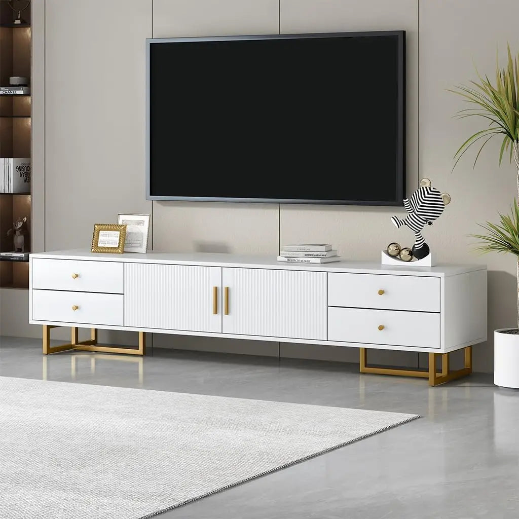 71" Fluted TV Stand, Modern Low Stand for TVs up to 80 Inches, Entertainment Center with Storage and 4 Drawers - Uknowucme