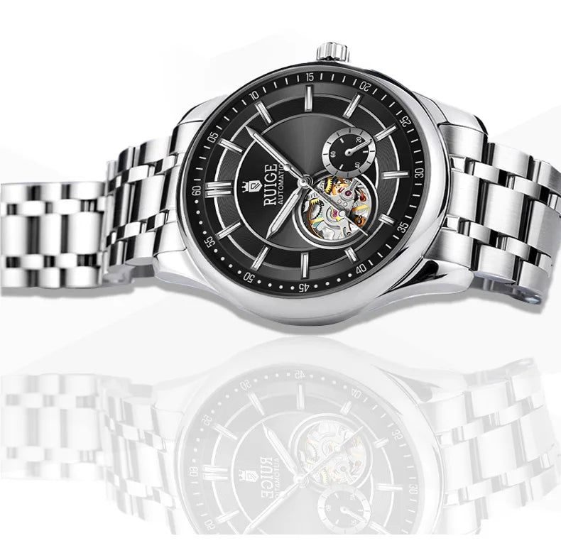 Men's Automatic Mechanical Watch - Elegant Stainless Steel, Calendar Function, Business and Leisure Style, Blue Dial and Date Wi - Uknowucme
