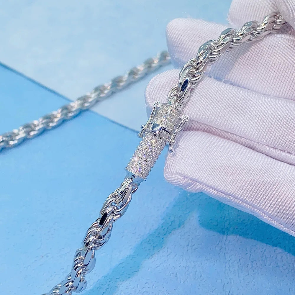 6mm Moissanite Rope Chain Iced Out Necklaces Men S925 Silver Choker for Women Pass Diamonds Tester With GRA Free Shipping - Uknowucme