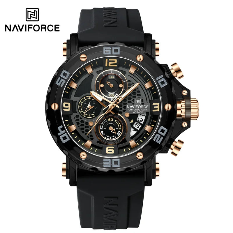NAVIFORCE Men's Quartz Watch Fashion Trend 5ATM Waterproof Male Watches Chronograph Luminous Hands Silicone Strap Lightweight - Uknowucme