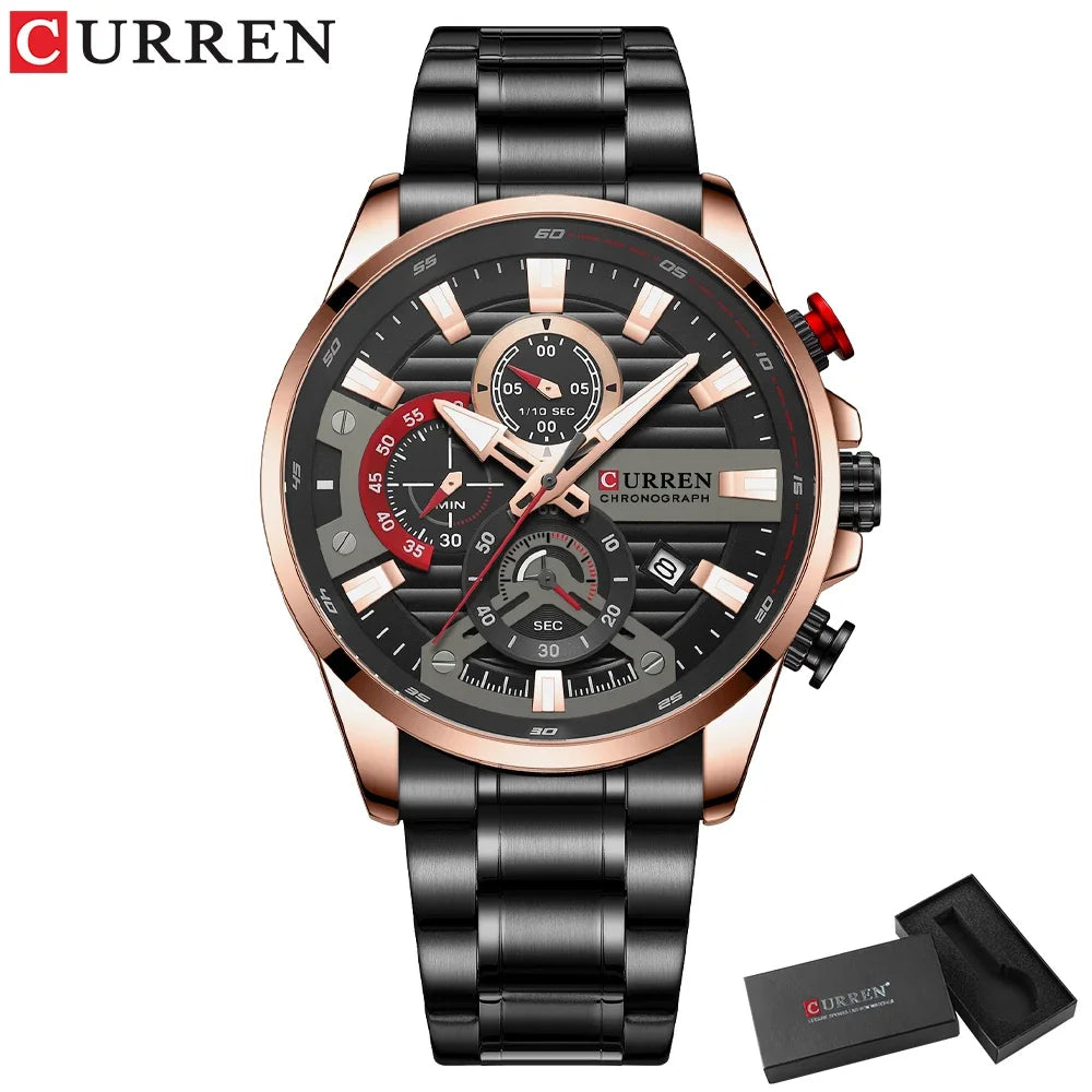 CURREN  Multifunctional Quartz Men's Watch Sport Stainless Steel Strap Luminous Watch with Automatic Date часы мужские наручные - Uknowucme